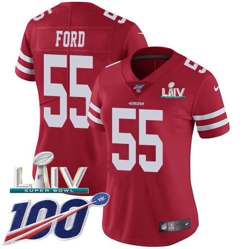 San Francisco 49ers Nike #55 Dee Ford Red Super Bowl LIV 2020 Team Color Women Stitched NFL 100th Season Vapor Limited Jersey->san francisco 49ers->NFL Jersey
